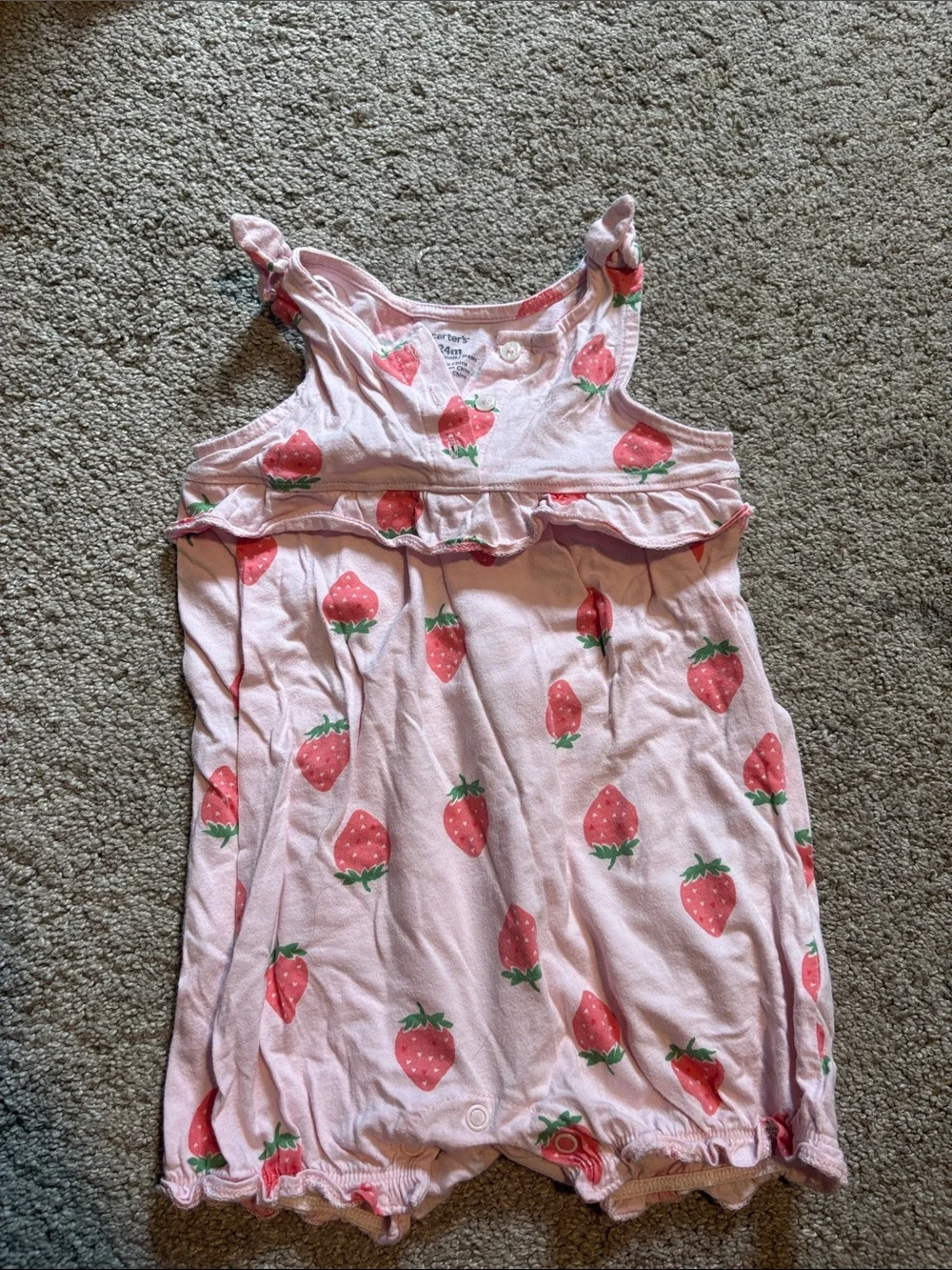 Carter's Pink Strawberry Button Romper